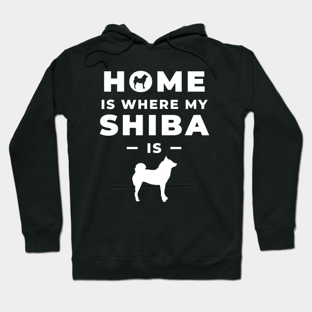 Home Is Where My Shiba Is feat. Lilly the Shiba Inu - White Text on Black Hoodie by shibalilly